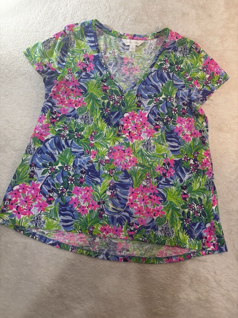 Disney Parks Lilly Pulitzer  Minnie Mouse Multicolor Women's T-Shirt XL Vneck